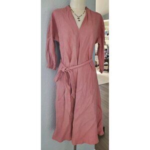 Pharoah Linen Blend Lydia Flared Midi Dress In Dusty Pink. Size 0  VGUC